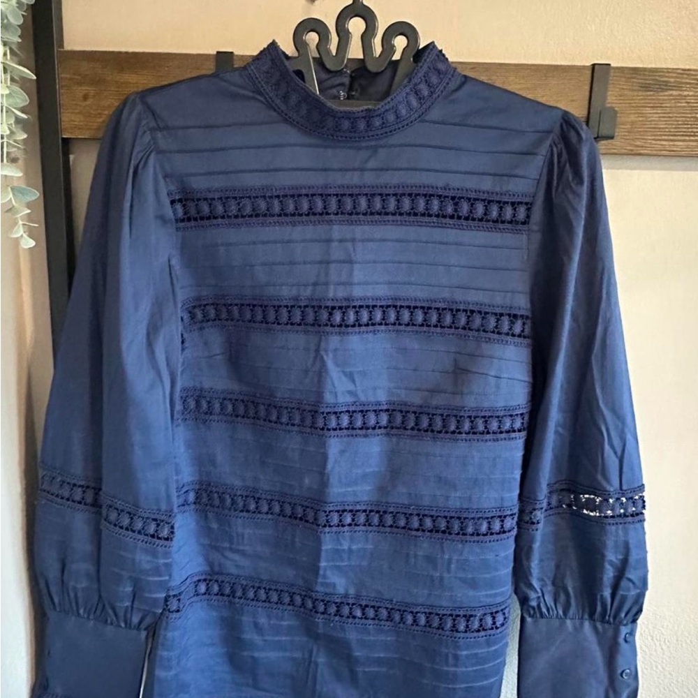 Halogen Navy Blouse with Subtle Lace Detail